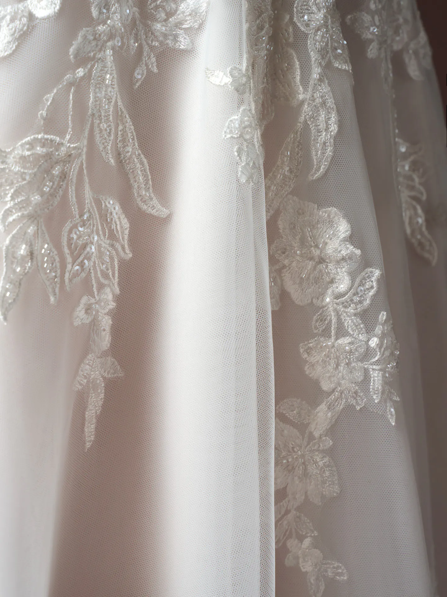 Rebecca Ingram Bernadine beaded lace sparkle tulle close-up.