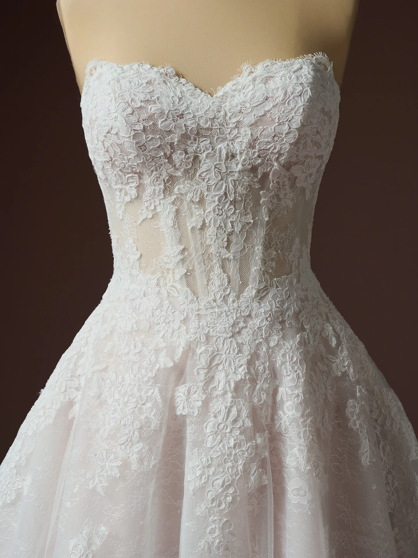 Rebecca Ingram Esmeralda front view lace A-Line wedding dress with sweetheart neckline
