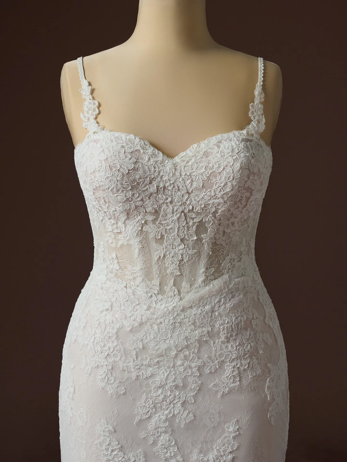 Rebecca Ingram Esmeralda lace fit-and-flare wedding dress, front view.