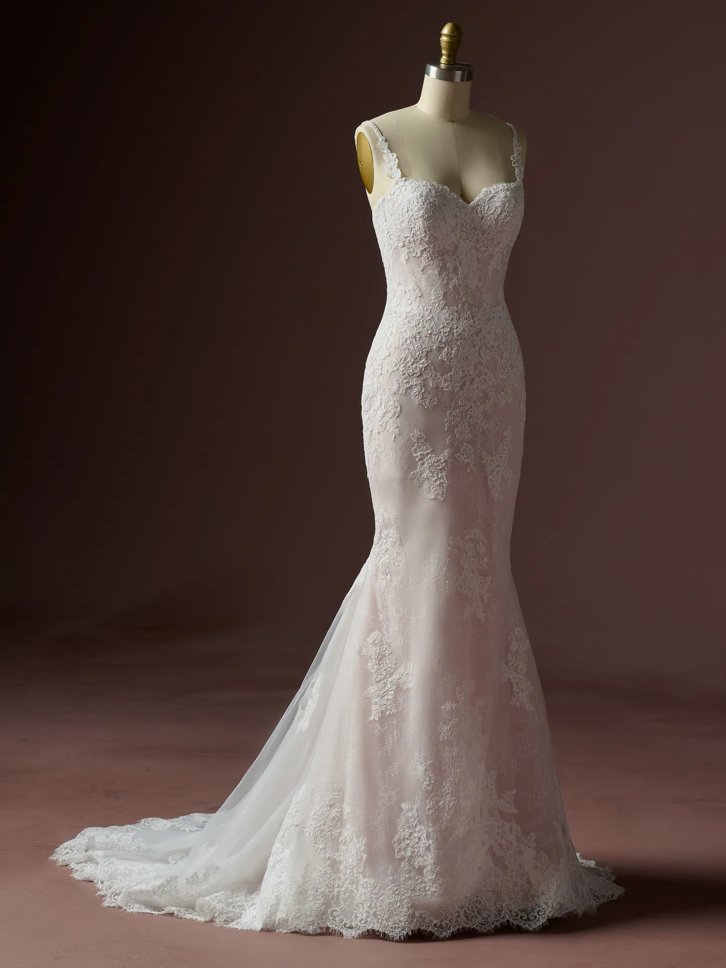 Rebecca Ingram Esmeralda Lane lace fit-and-flare wedding dress, front view.