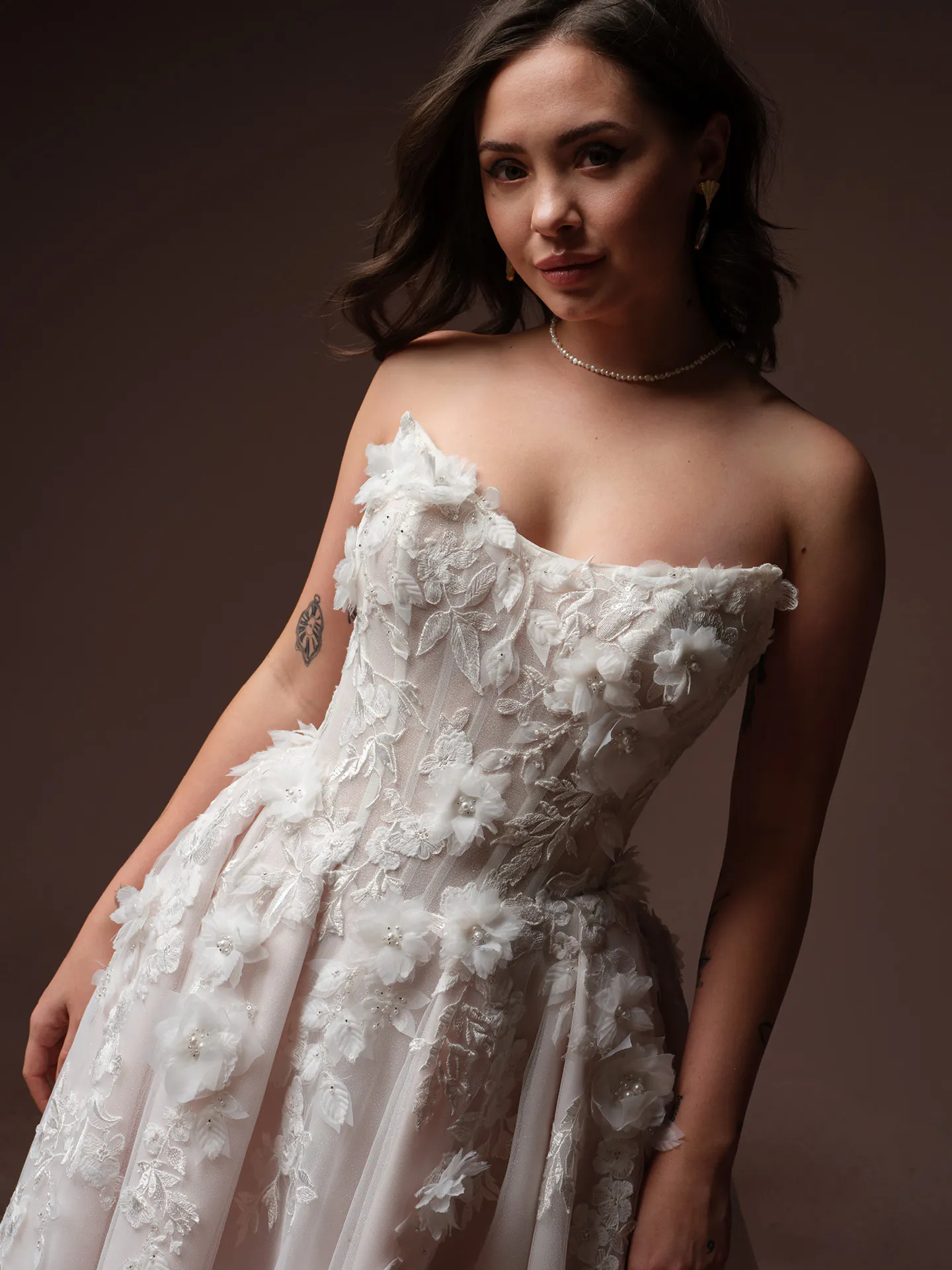 Rebecca Ingram Fleur, front view floral beaded lace wedding dress.