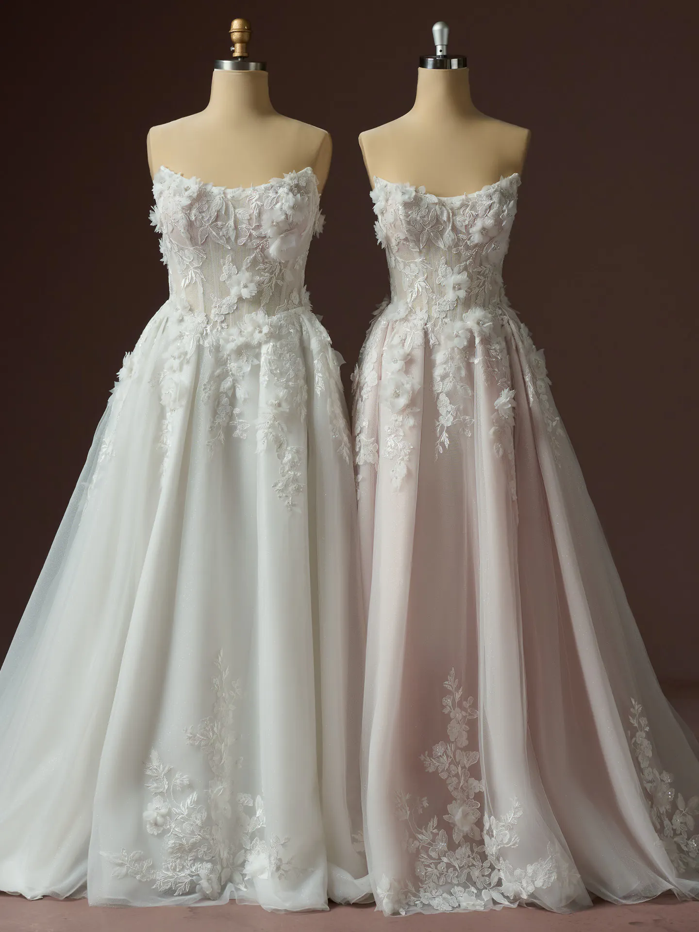 Rebecca Ingram Fleur floral beaded lace gown, front view.