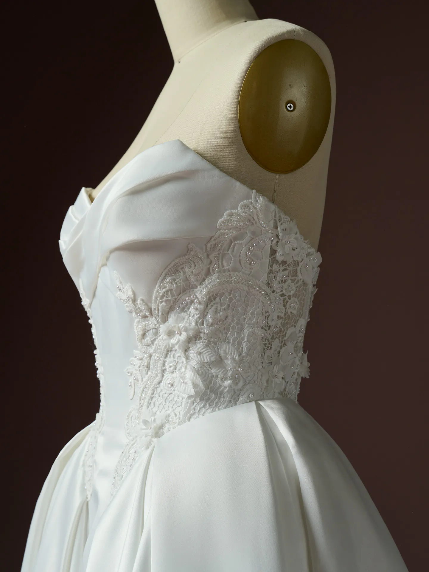 Rebecca Ingram Gigi, side view lace bodice satin ballgown.