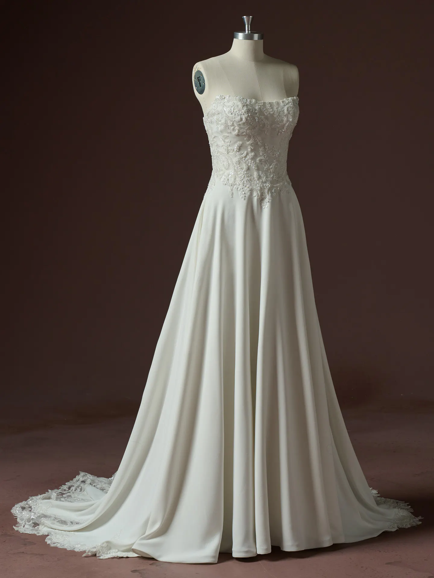 Rebecca Ingram Hazel A-Line dress with beaded lace bodice,, front view.