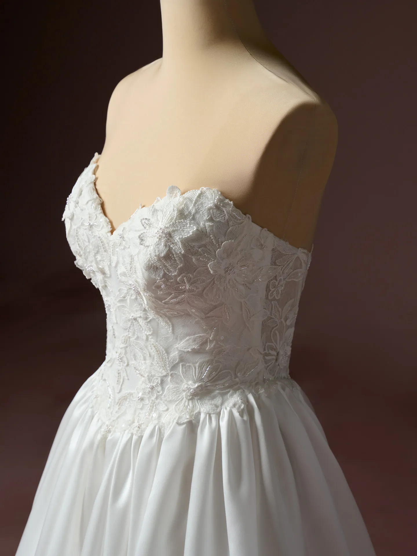 Rebecca Ingram Laurette dress, side view, sequin lace bodice, ballgown style.