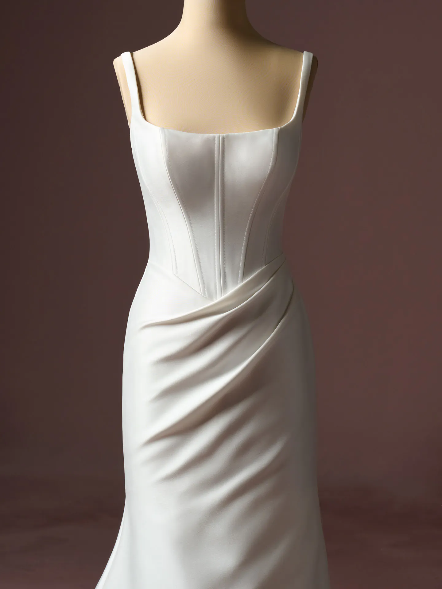 Rebecca Ingram Pamela, front view satin wedding dress.