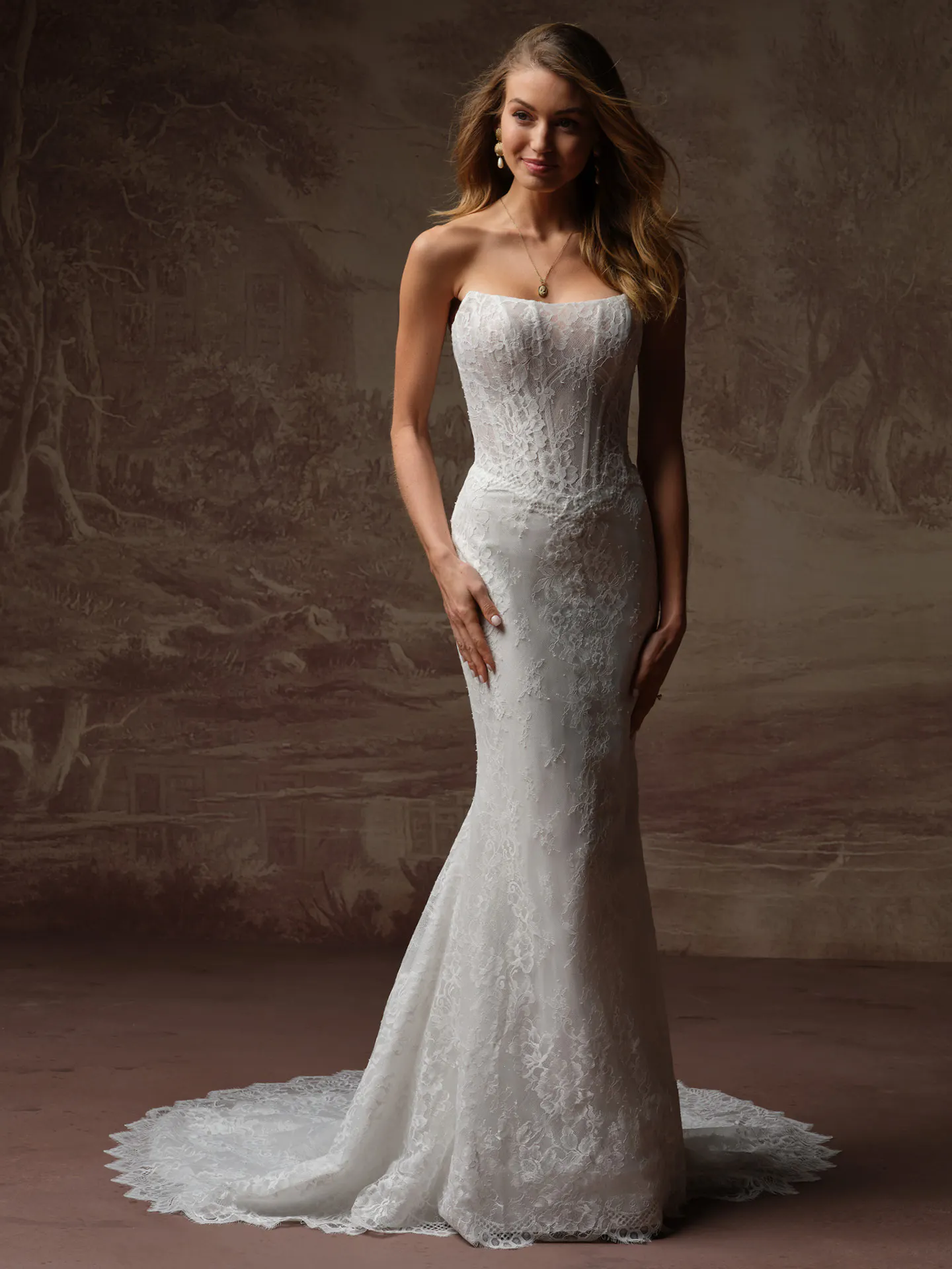 Rebecca Ingram Samira lace fit-and-flare, front view.