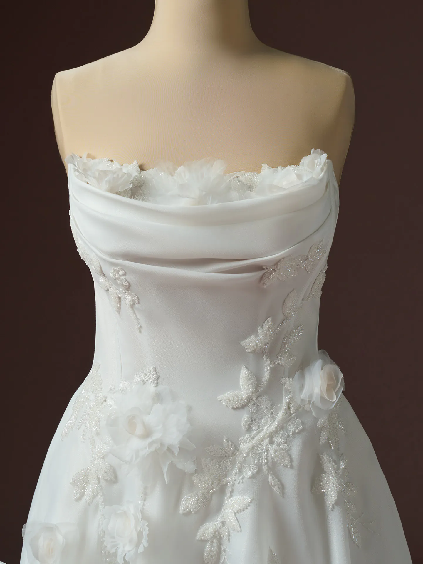 Sottero and Midgley Amaryllis front view with 3 D floral details.