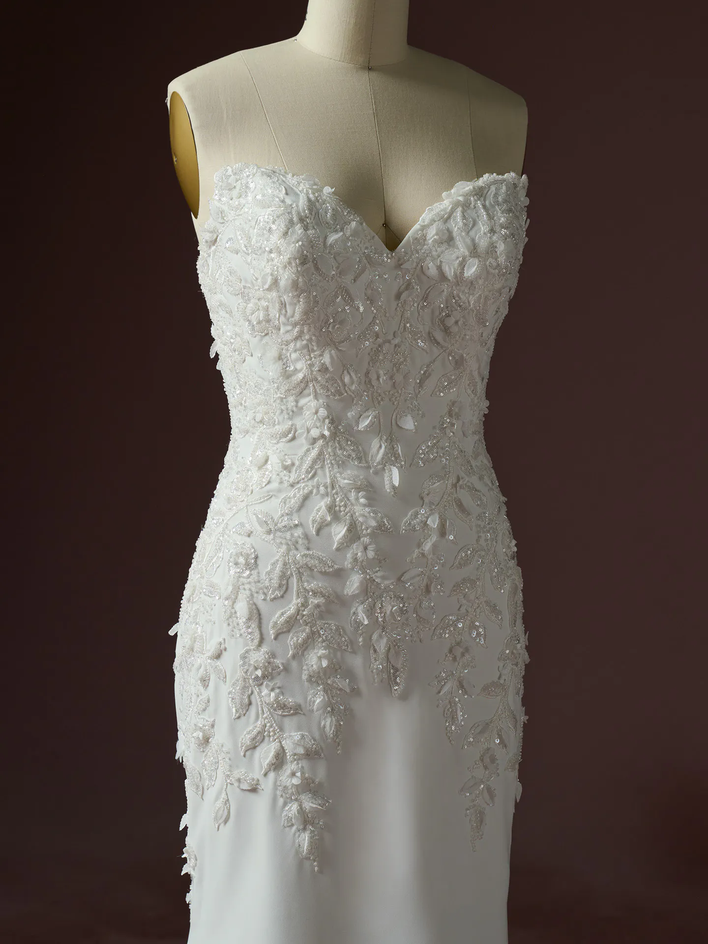 Sottero and Midgley Blair front view 3 D lace fit-and flare wedding dress.