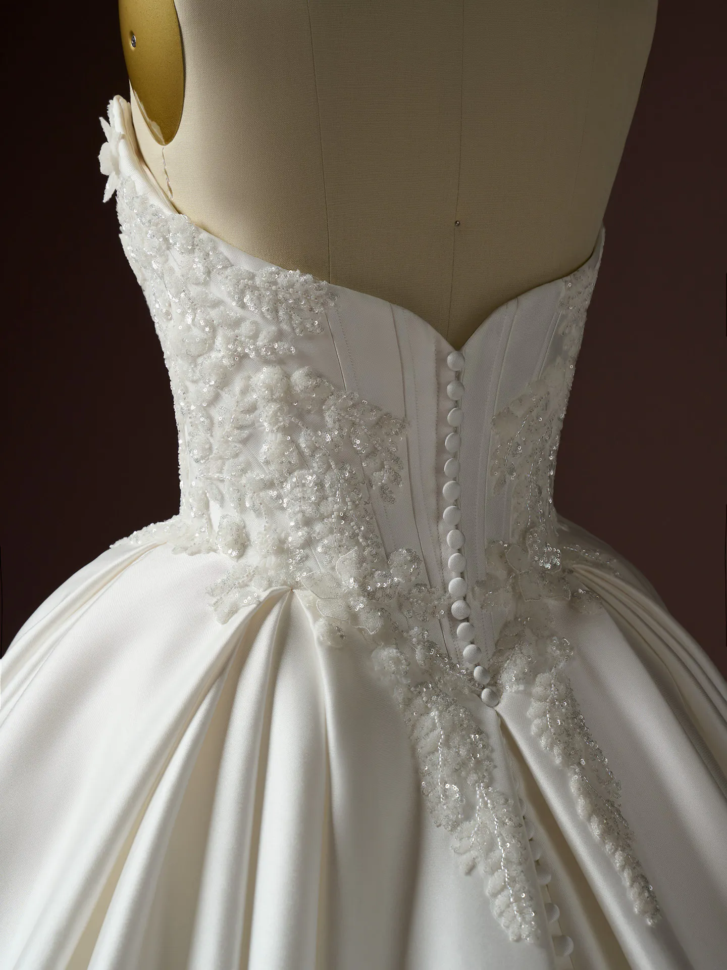 Sottero and Midgley Burke Lane back view beaded lace ballgown wedding dress.