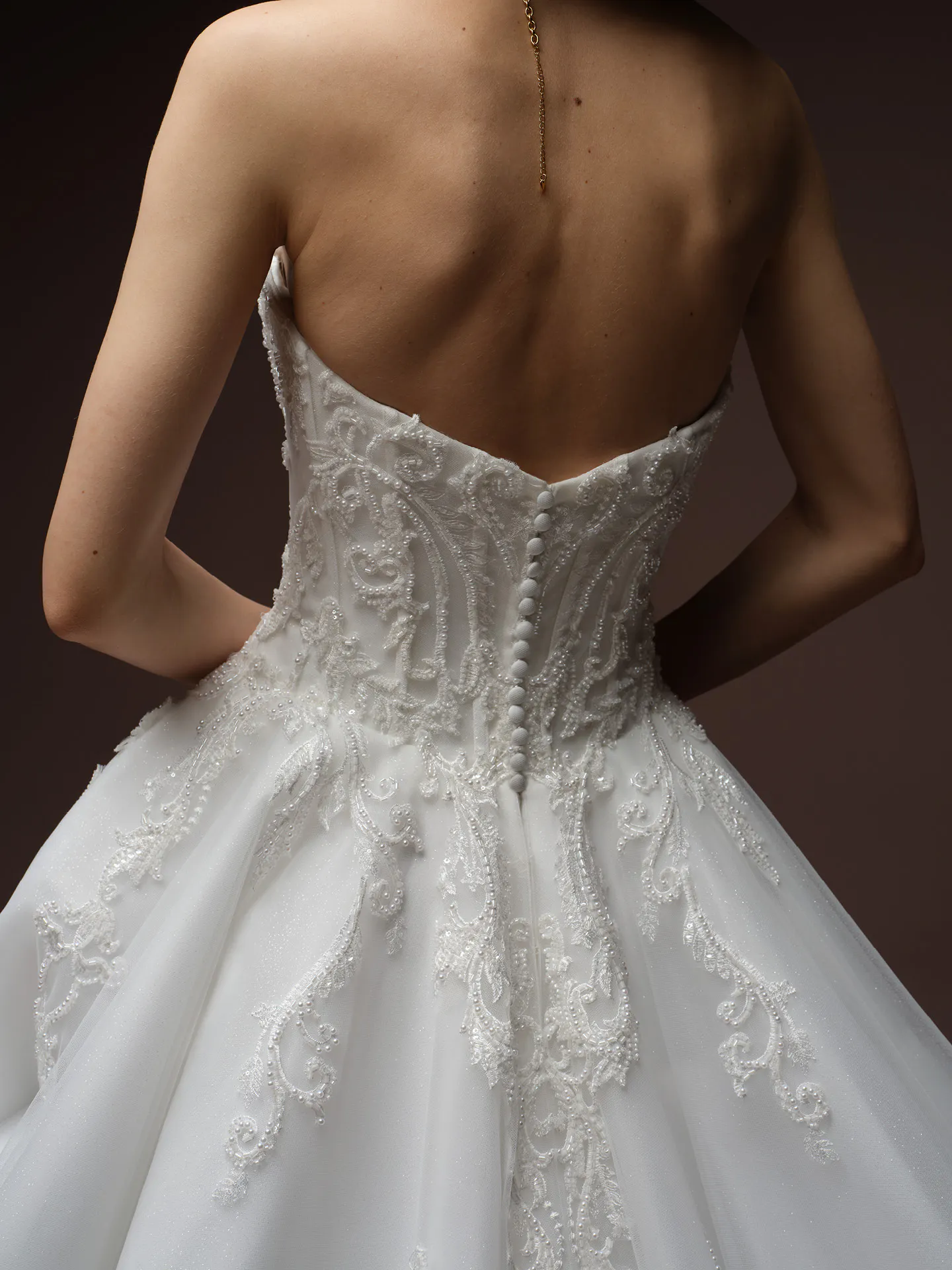 Sottero and Midgley Gwyneth, back view with intricate lace details ballgown wedding dress.