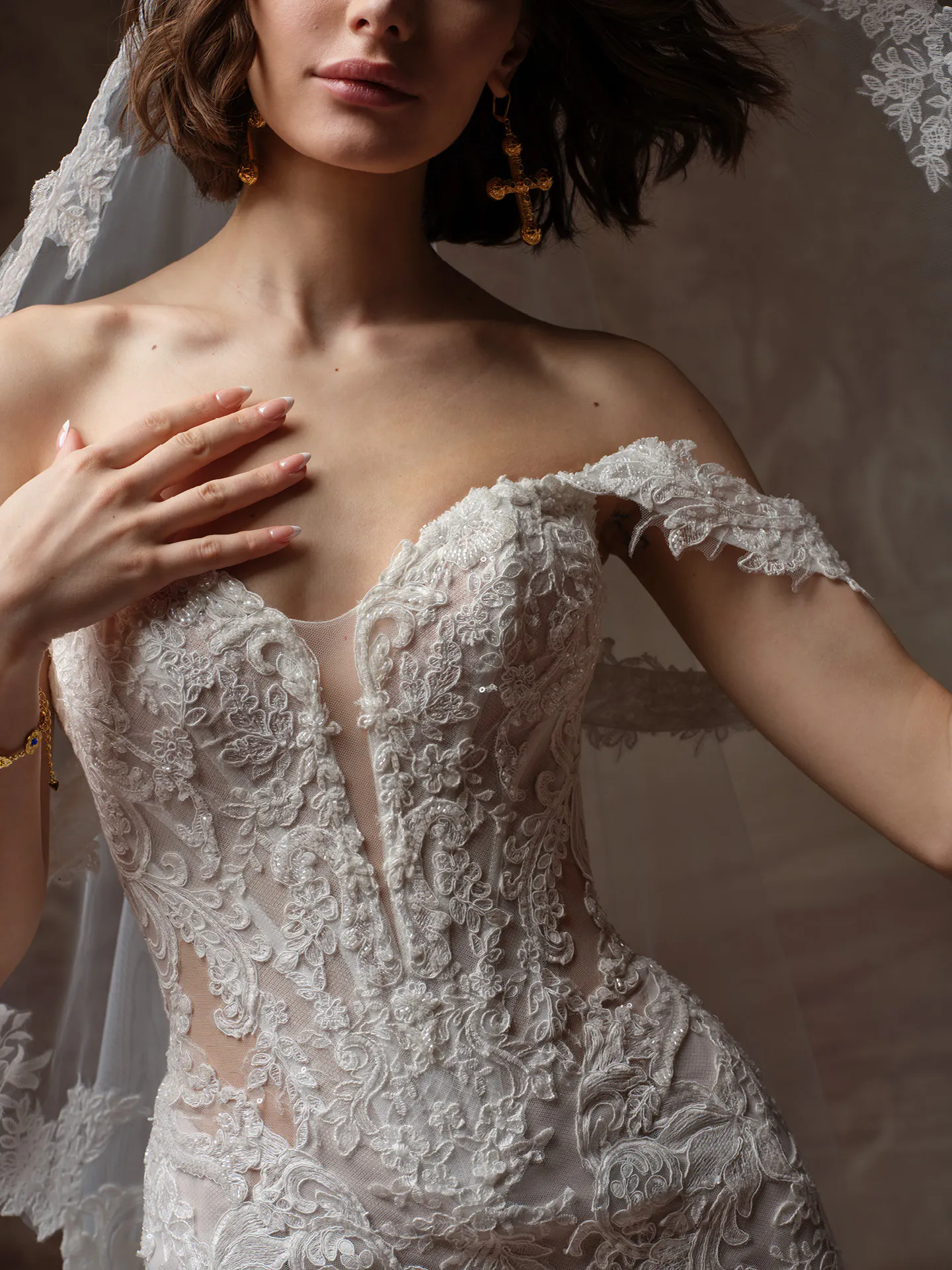Sottero and Midgley Julianna lace fit-and-flare dress, front view.
