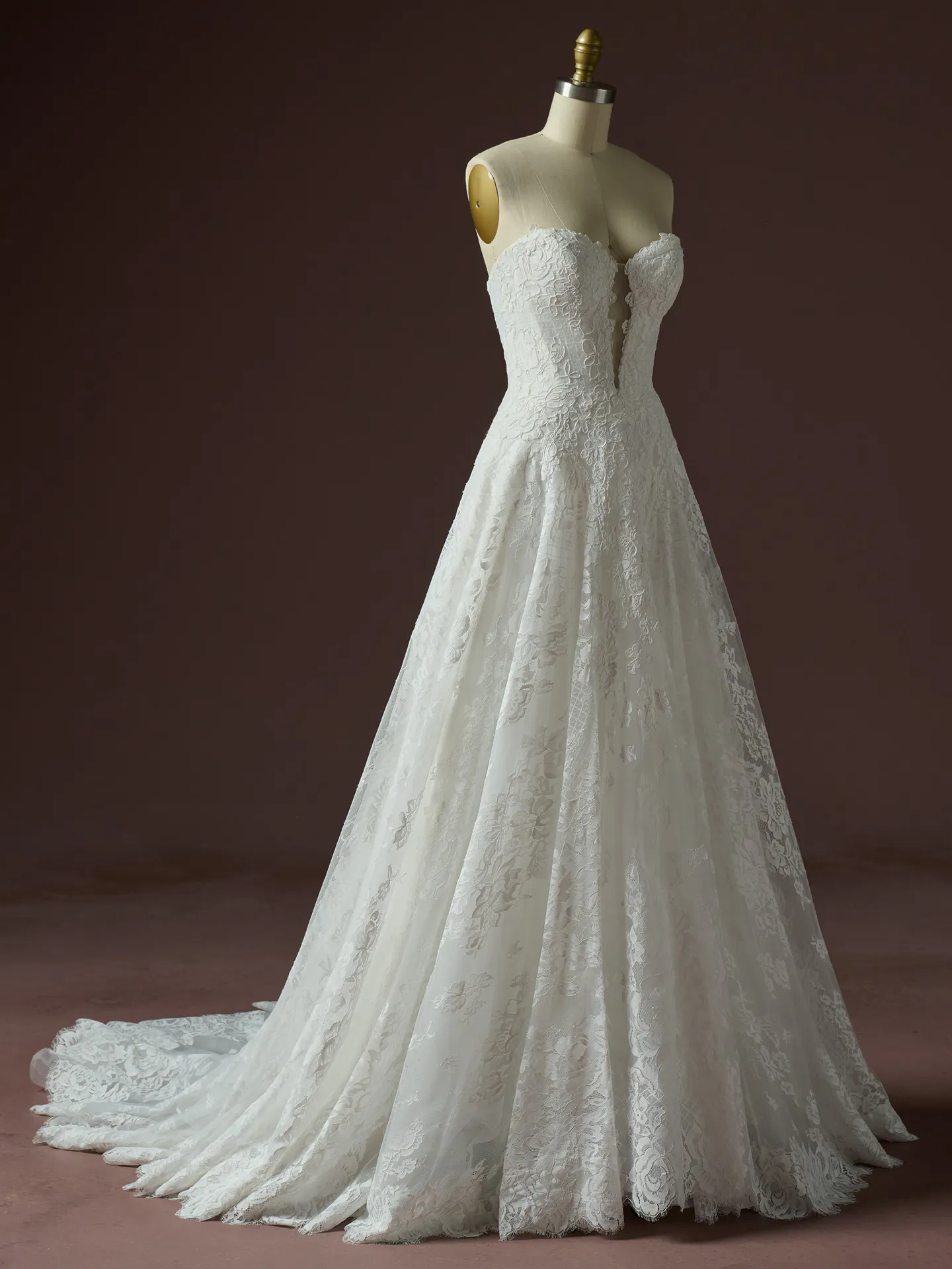 Sottero and Midgley Keeva lace A-line dress, side view.