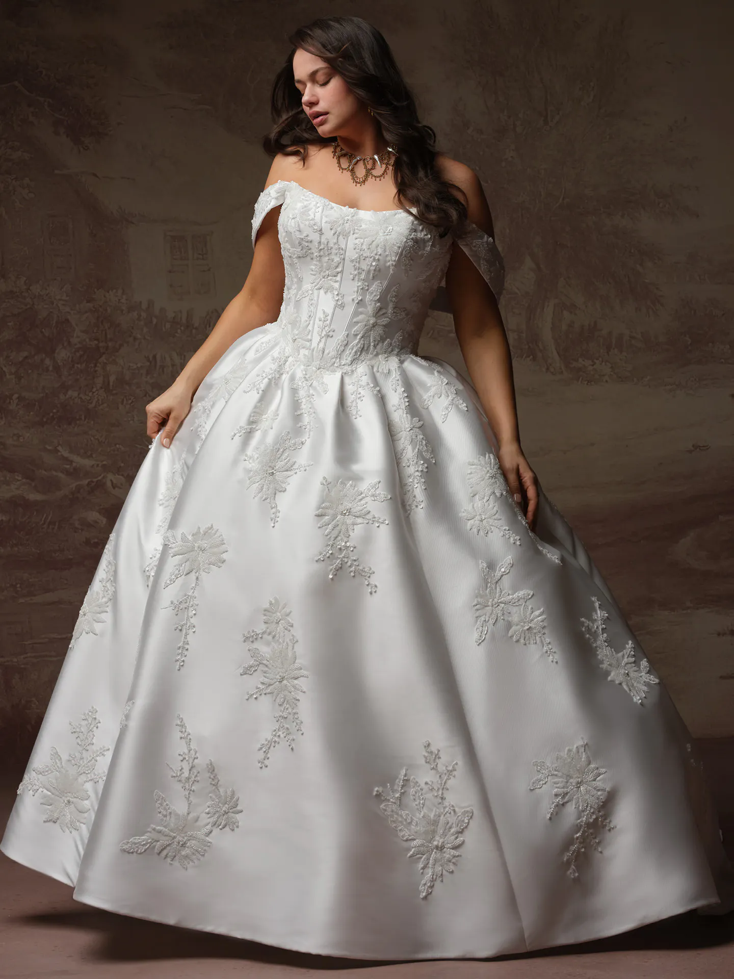 Sottero and Midgley Lucinde, front view beaded lace ballgown wedding dress.