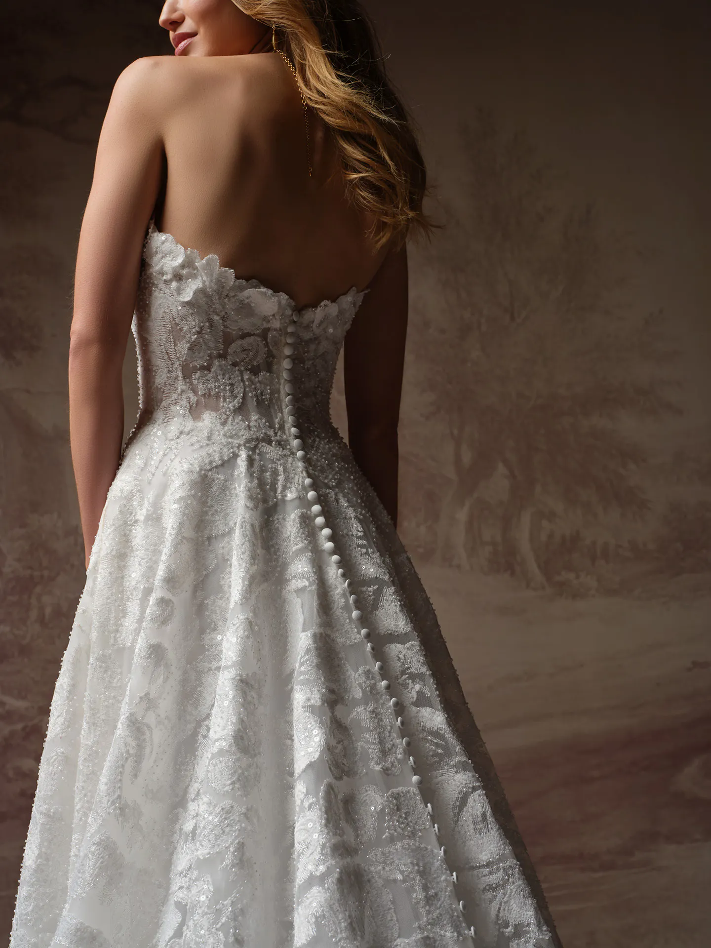 Sottero and Midgley Merrigan, back view beaded lace A-line wedding dress.