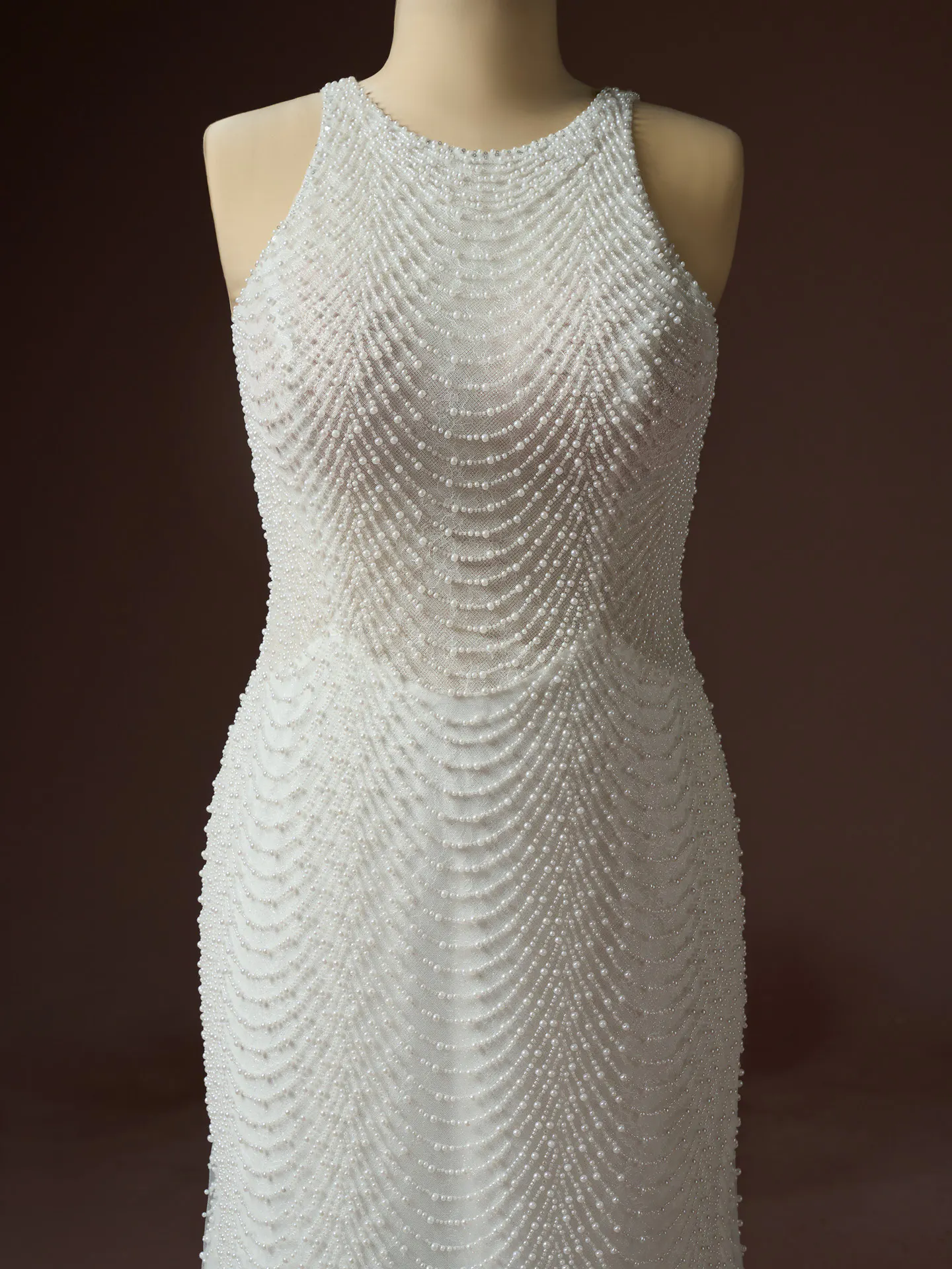 Sottero and Midgley Oleta, front view with beaded pearl lace detailing.