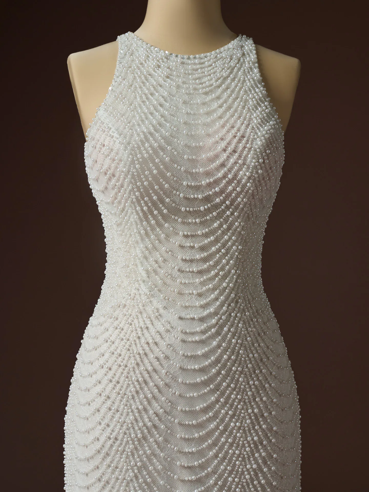 Sottero and Midgley Oleta pearl lace sheath, front view.