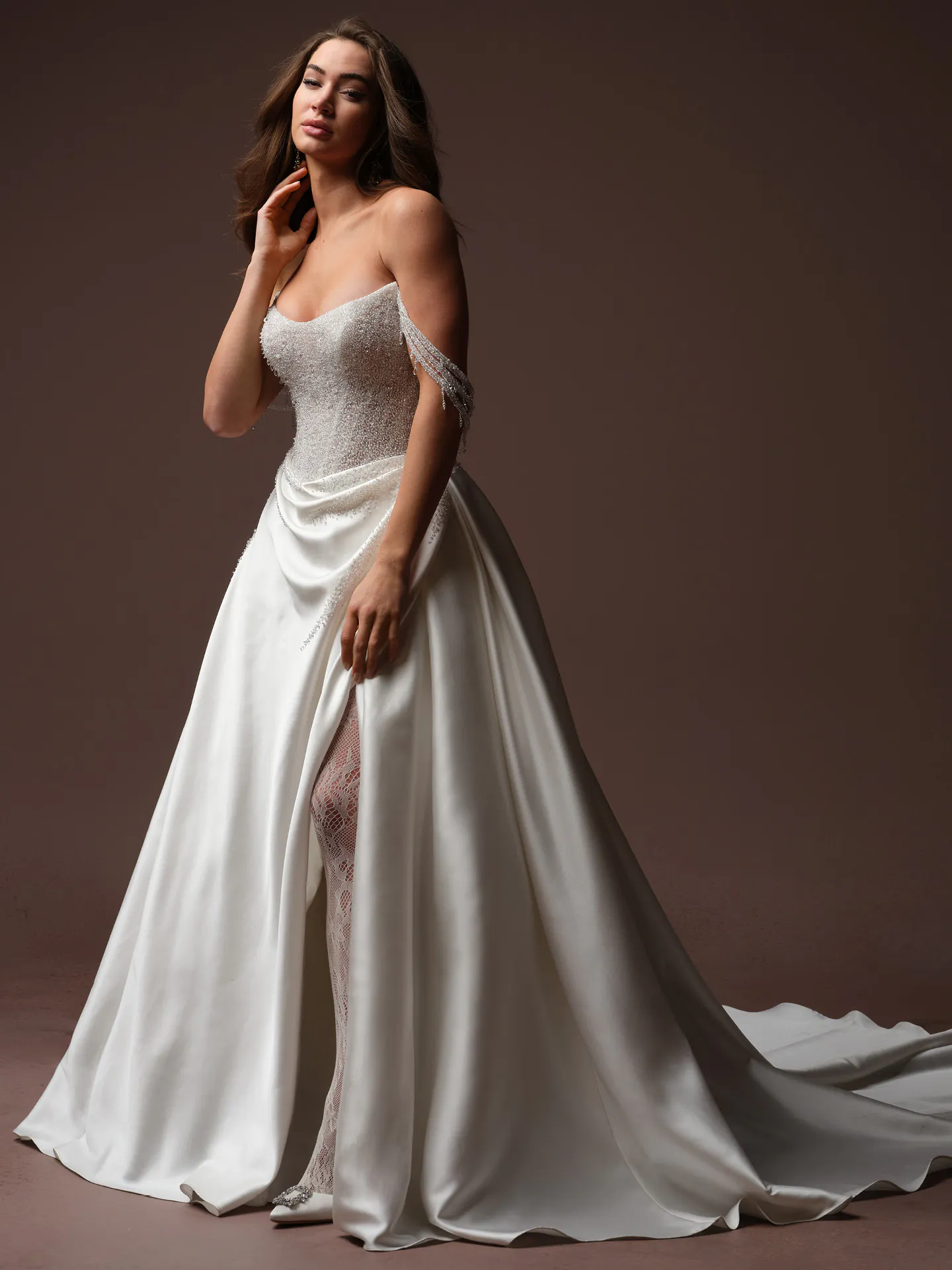 Rumi beaded bodice ballgown, front view Sottero and Midgley.