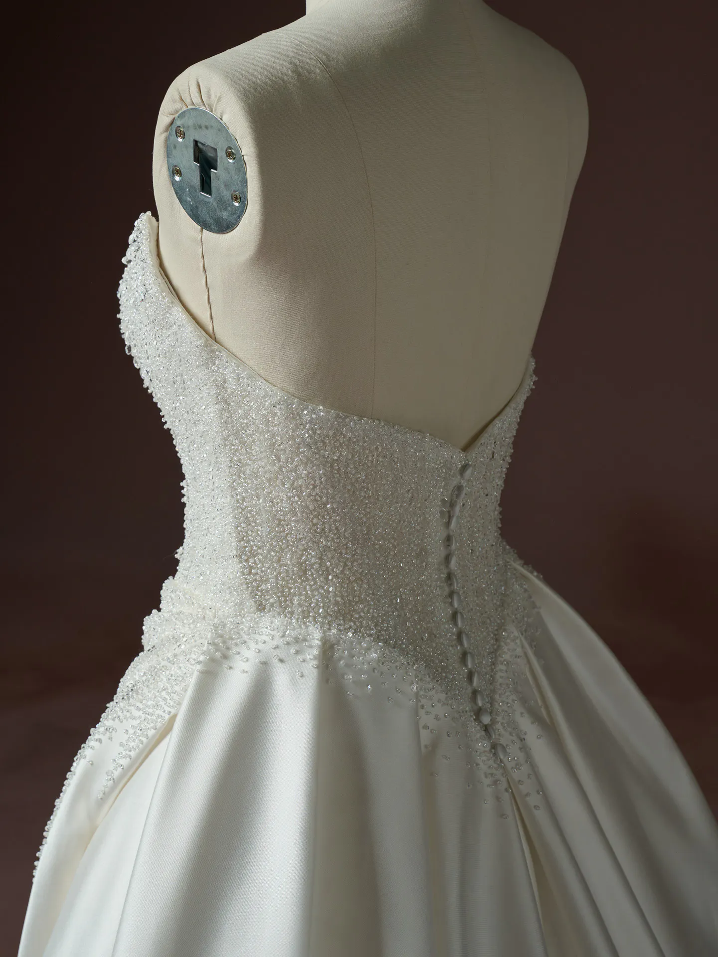 Rumi beaded bodice ballgown, back view Sottero and Midgley.