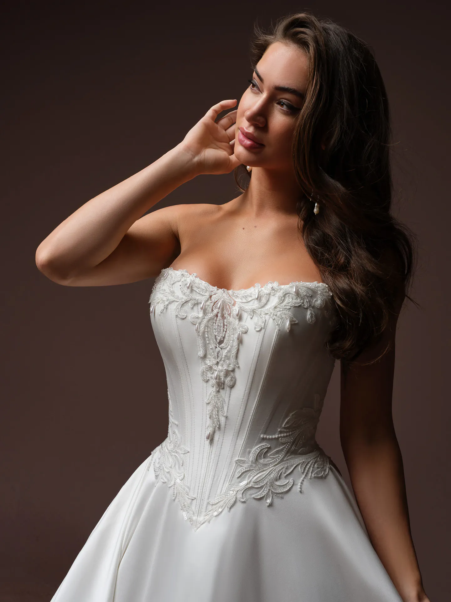 Sottero and Midgley Sandrine lace detailed, front view.