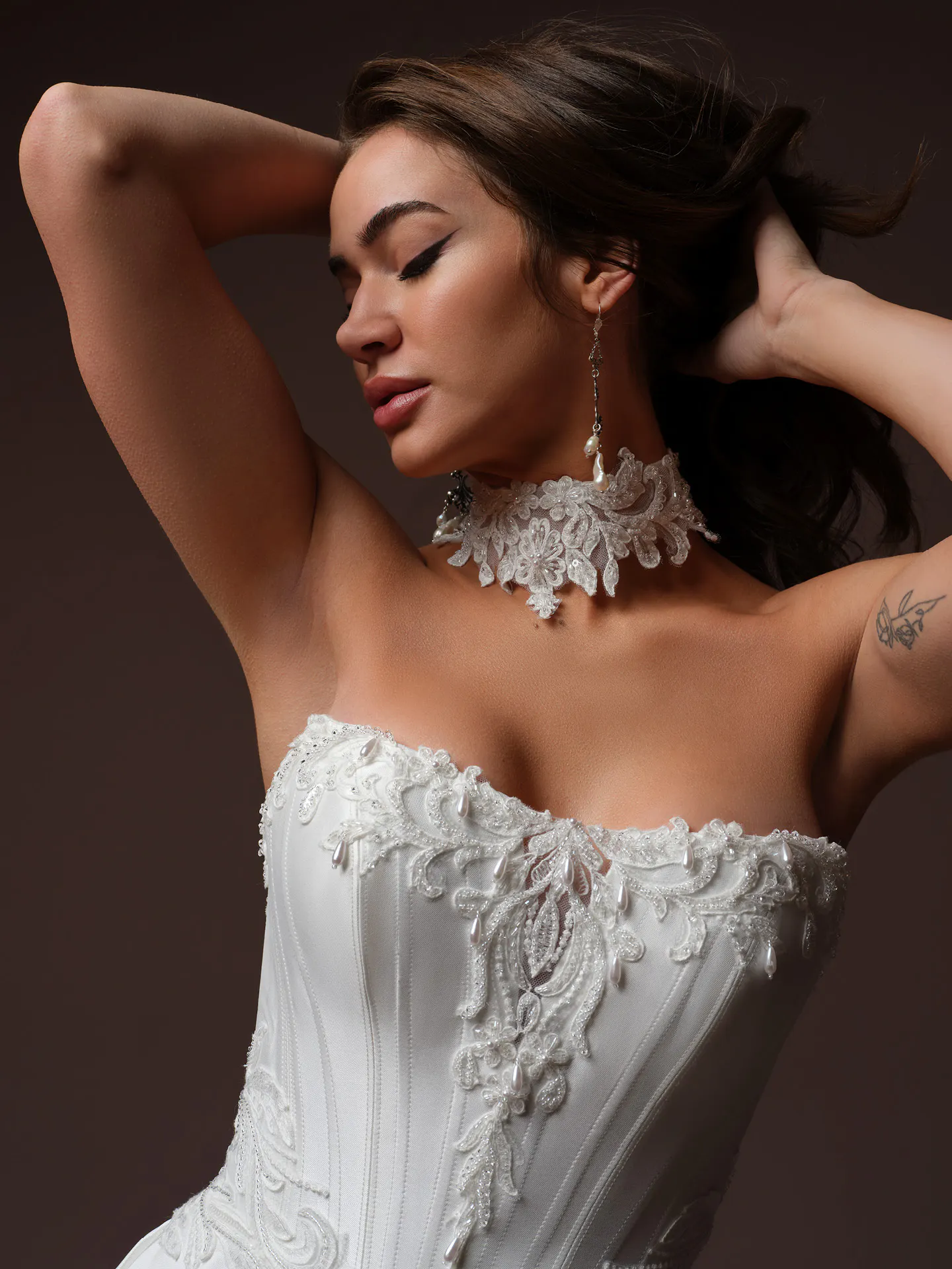 Sottero and Midgley Sandrine lace basque waist wedding dress, front view.