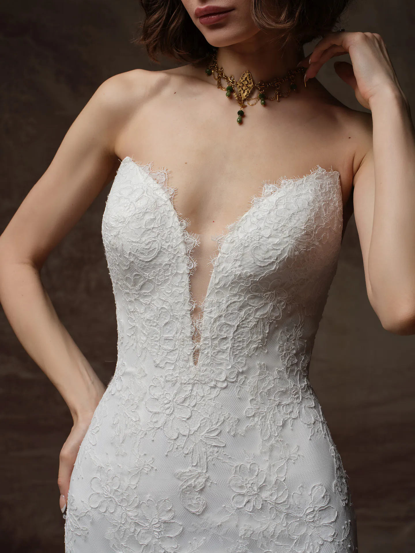 Sottero and Midgley Sauvignon lace mermaid dress, front view.