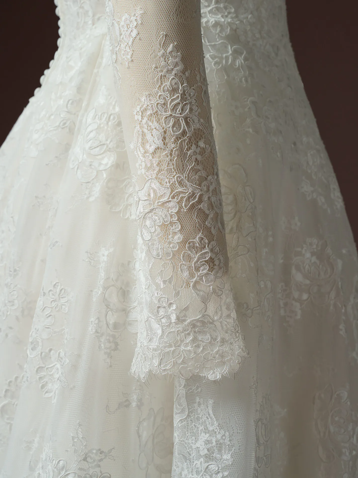 Vespera lace detail close-up on Sottero and Midgley A-Line wedding dress.