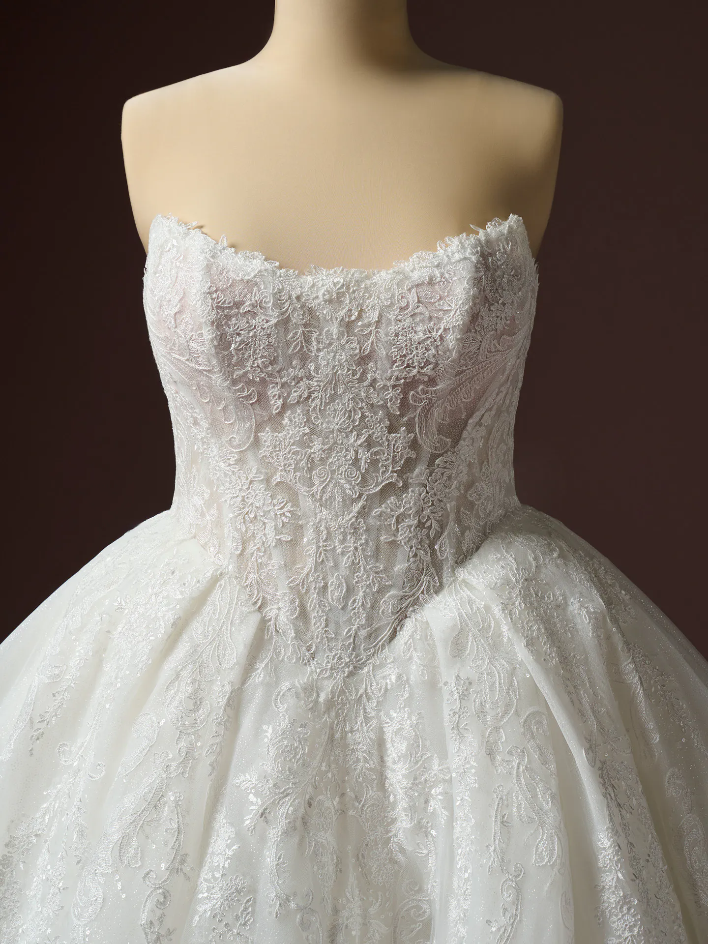 Yesenia sequin lace ballgown, front view Sottero and Midgley.