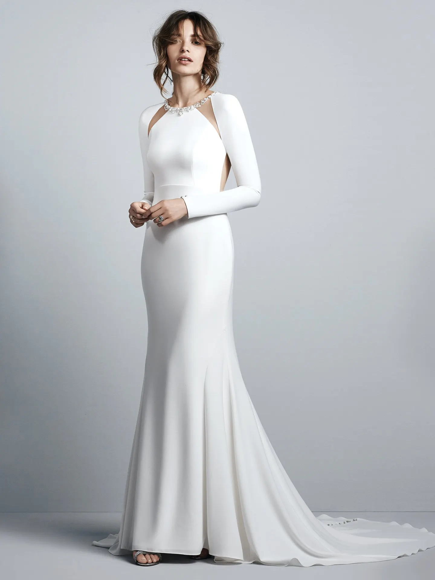 Arleigh Simple Long Sleeve Crepe Wedding Dress by Sottero and Midgley