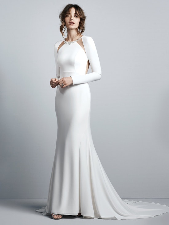 Arleigh (7SW995) Simple Long Sleeve Crepe Wedding Dress by Sottero and Midgley 