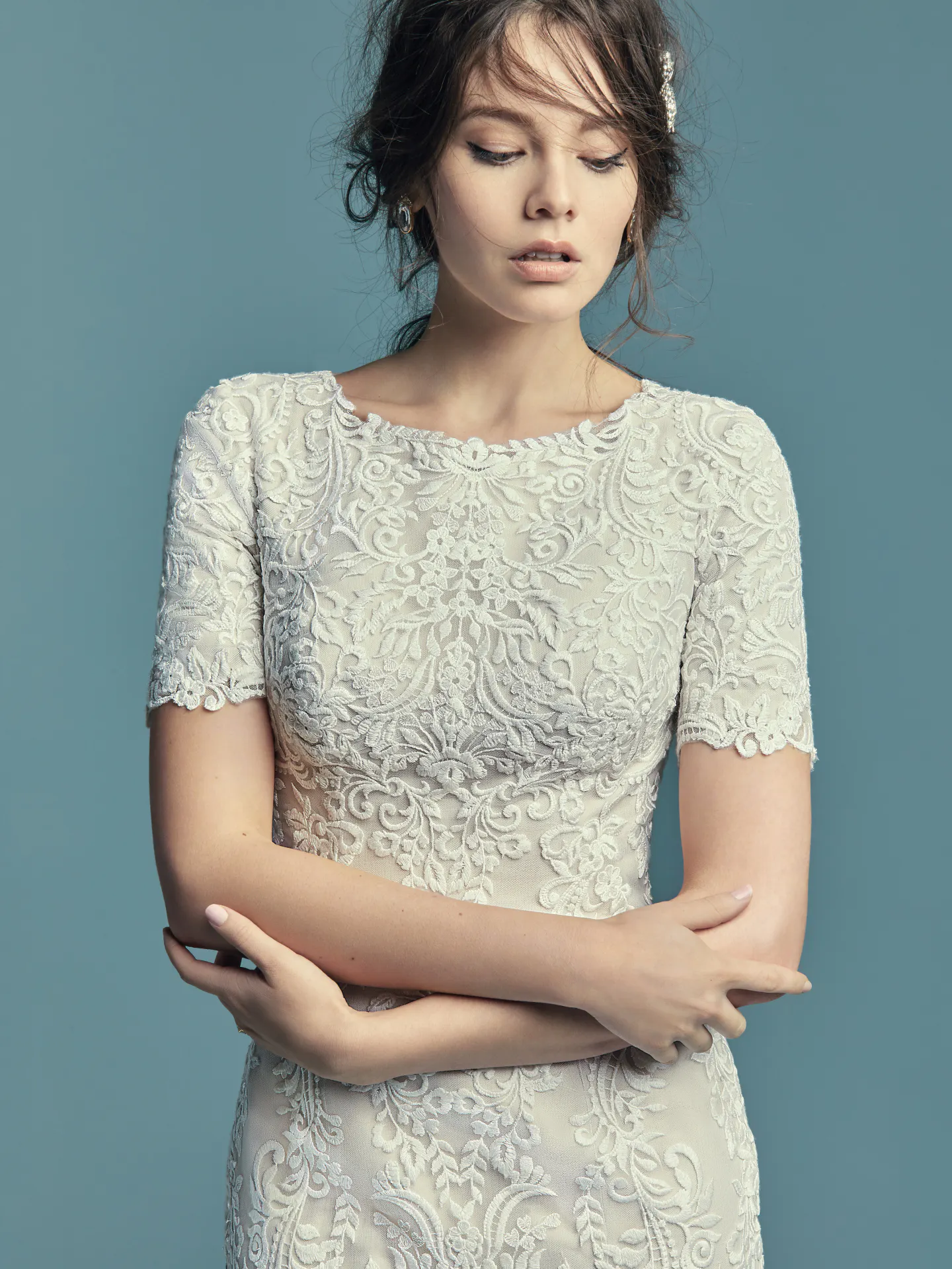 Della Marie  Modest Vintage lace Wedding Dress by Maggie Sottero