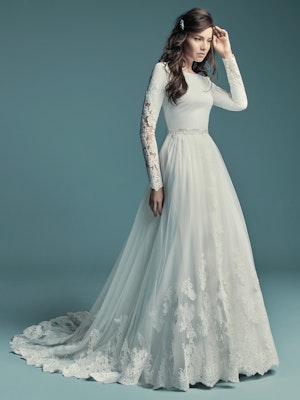 Olyssia (8MW678) Simple Long Sleeved Wedding Dress by Maggie Sottero