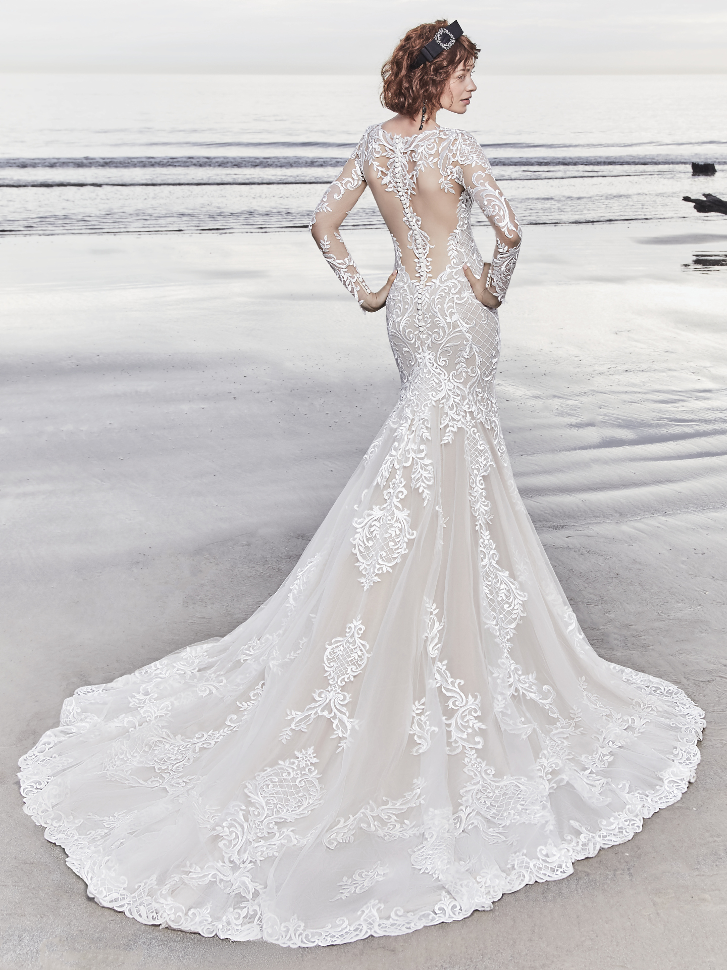 lace fit and flare wedding dress with sleeves