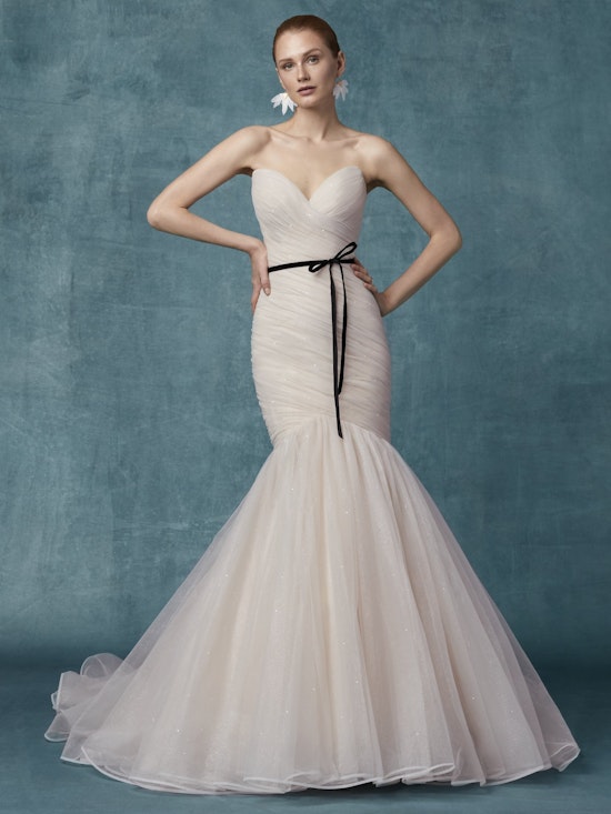 Camden (9MS108) Simple Blush with Black Accent Wedding Dress by Maggie Sottero
