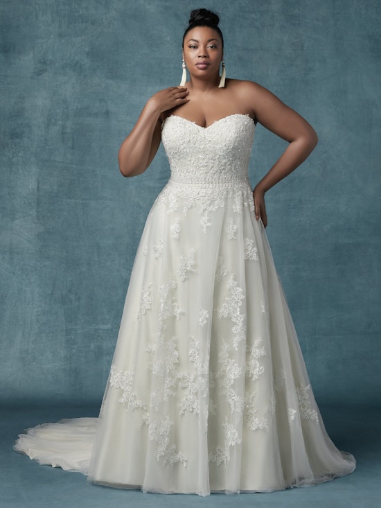 Dorthea (Curve) (CRV-9MN032ZU) Plus Size Unique Lace A Line Wedding Dress by Maggie Sottero
