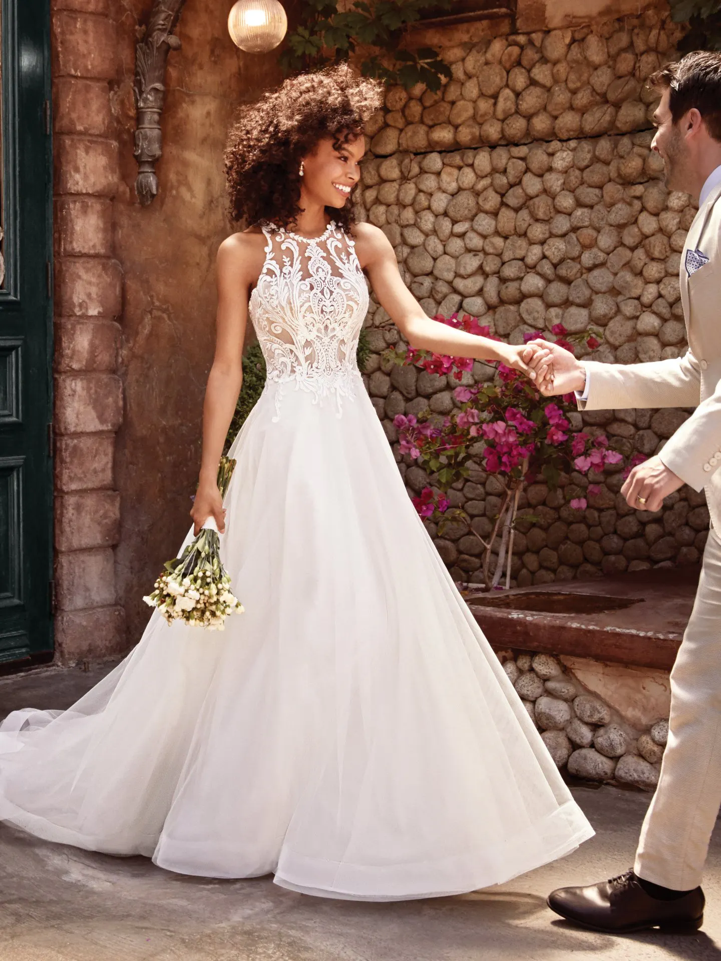 Ardelle Illusion Lace and Tulle Boho Wedding Dress by Rebecca Ingram