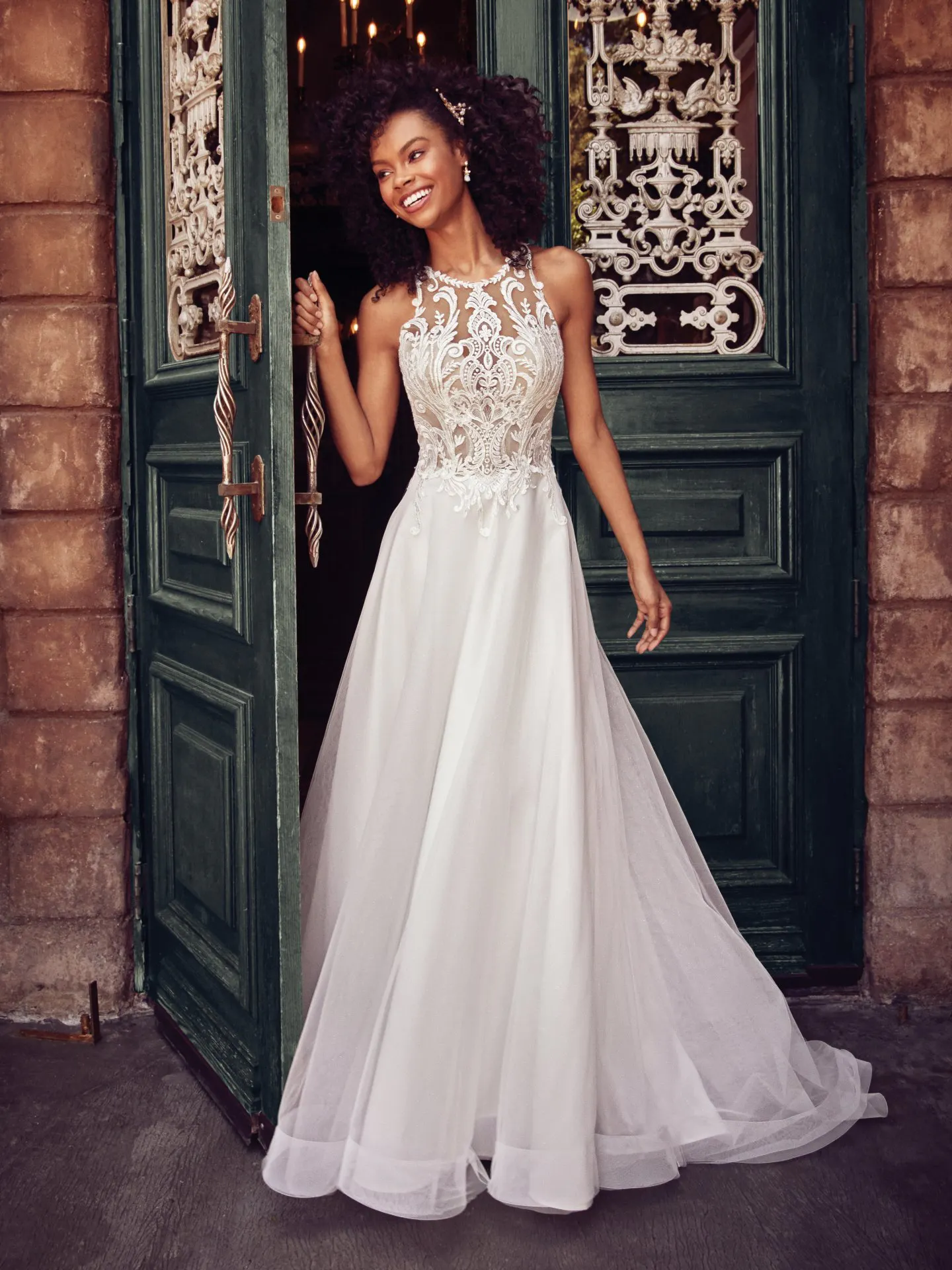 Ardelle Illusion Lace and Tulle Boho Wedding Dress by Rebecca Ingram