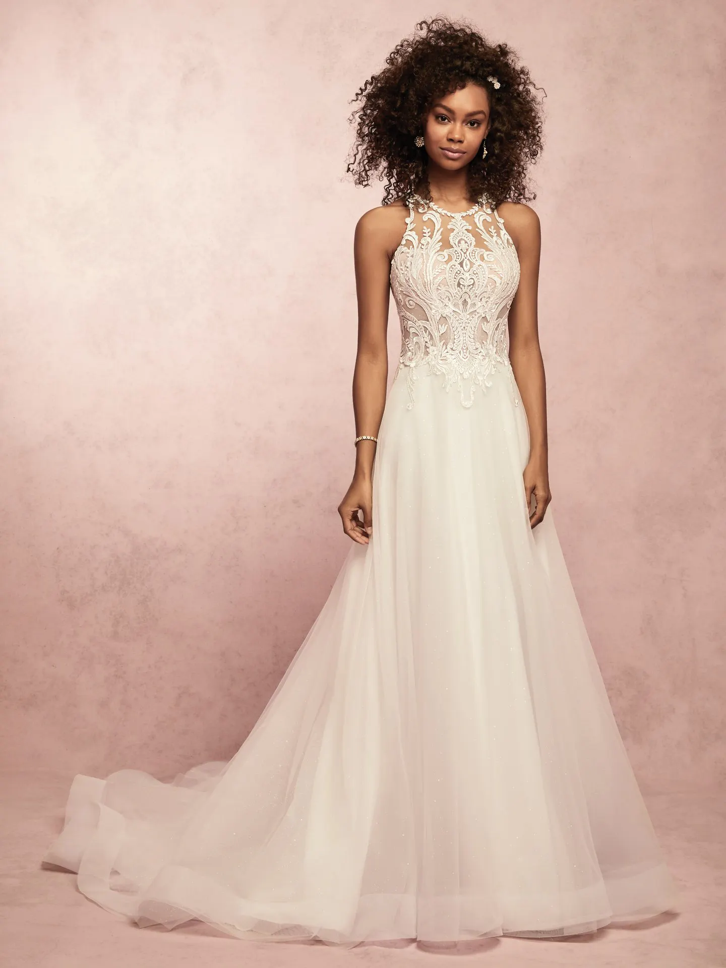 Ardelle Illusion Lace and Tulle Boho Wedding Dress by Rebecca Ingram