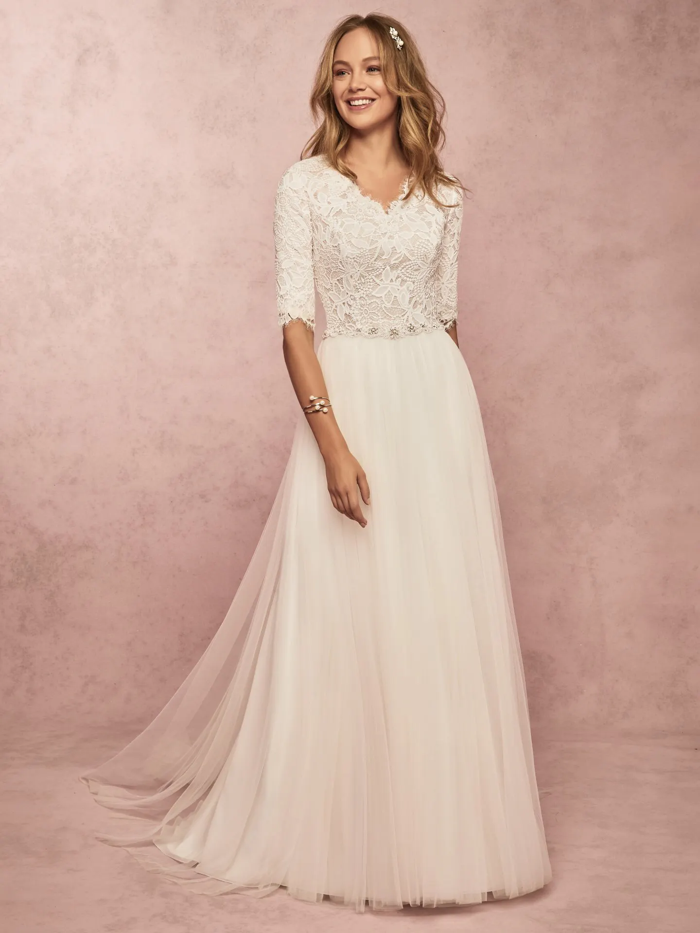 Connie Leigh  Modest Boho Wedding Dress by Rebecca Ingram