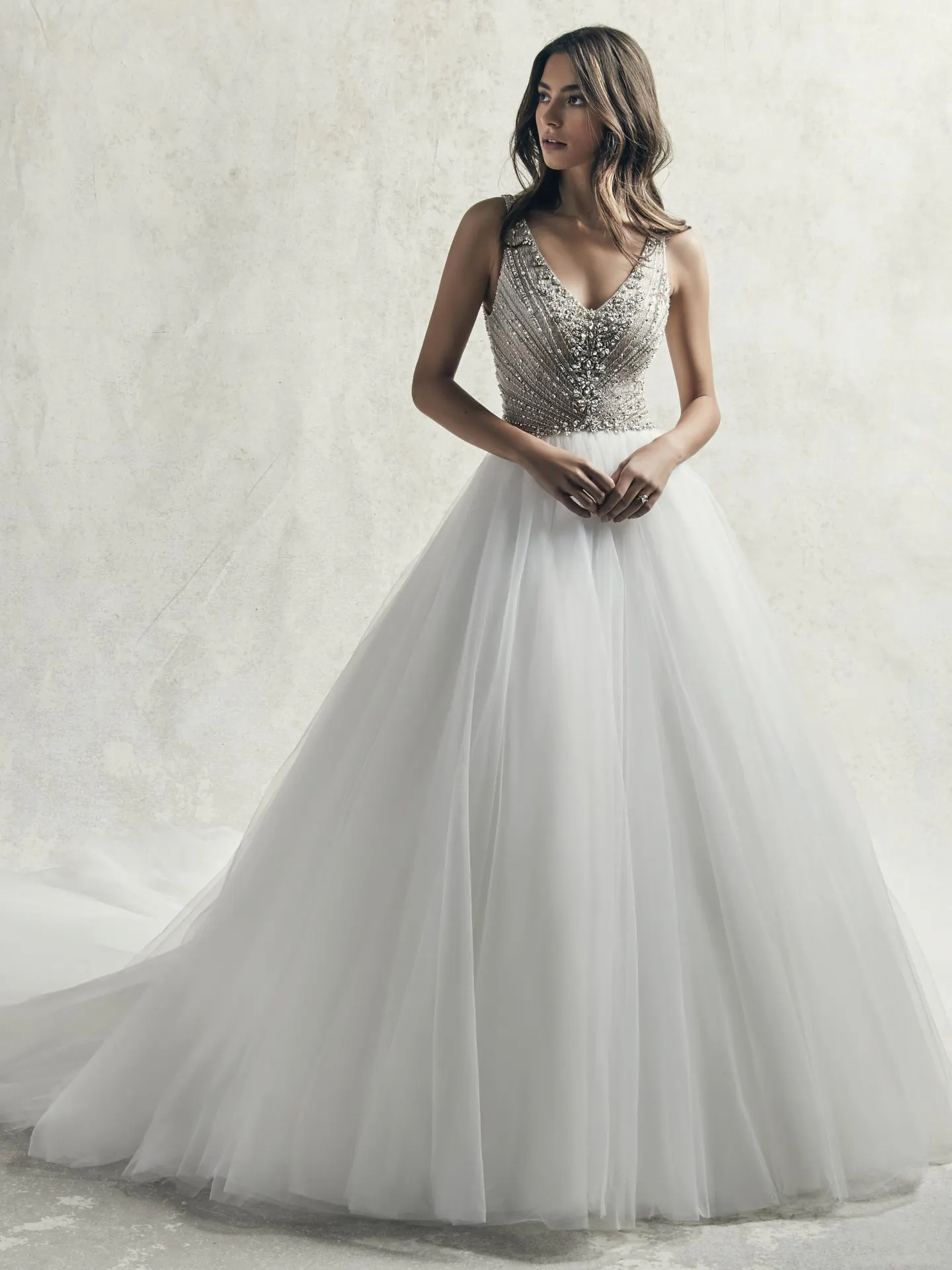 Bardot  Unique Beaded and Tulle Wedding Dress by Sottero and Midgley