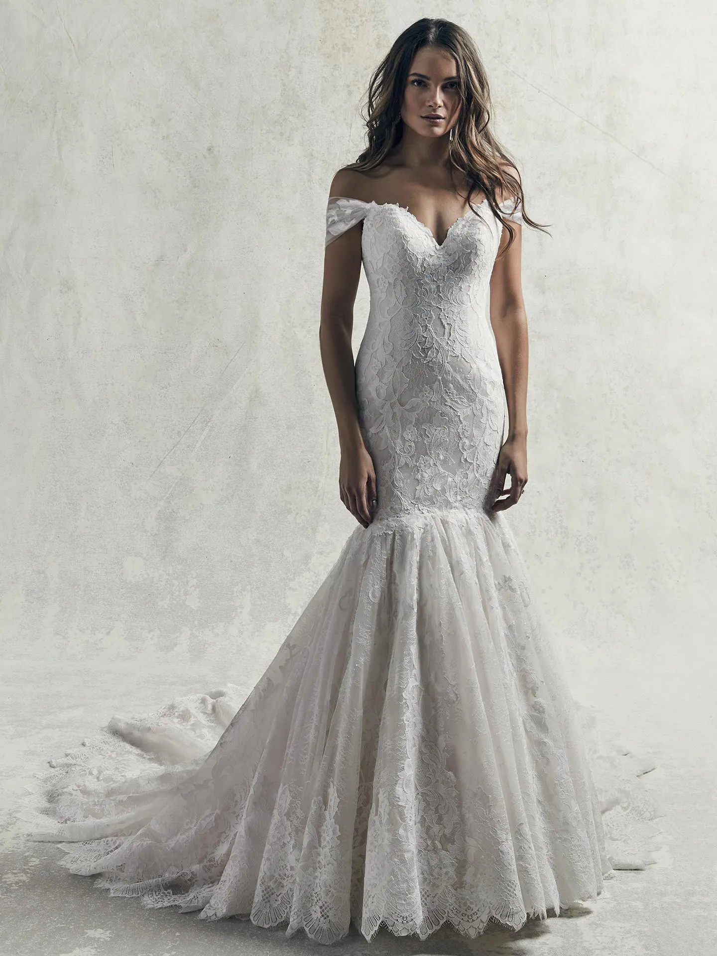 Brodie  Off the Shoulder Lace Fit and Flare Wedding Dress by Sottero and Midgley