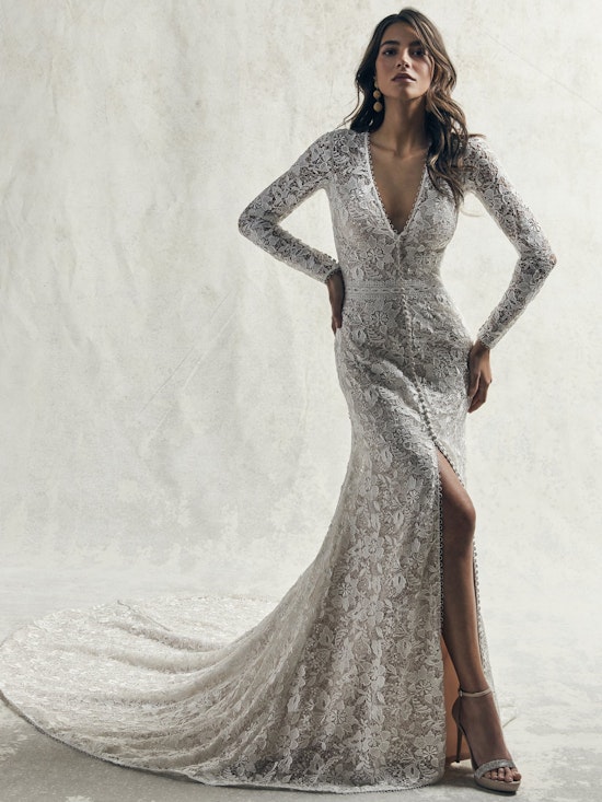 Dennison (9ST048) Long Sleeve Wedding Dress with Slit by Sottero and Midgley