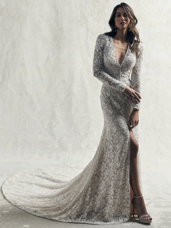 Dennison (9ST048) Long Sleeve Wedding Dress with Slit by Sottero and Midgley