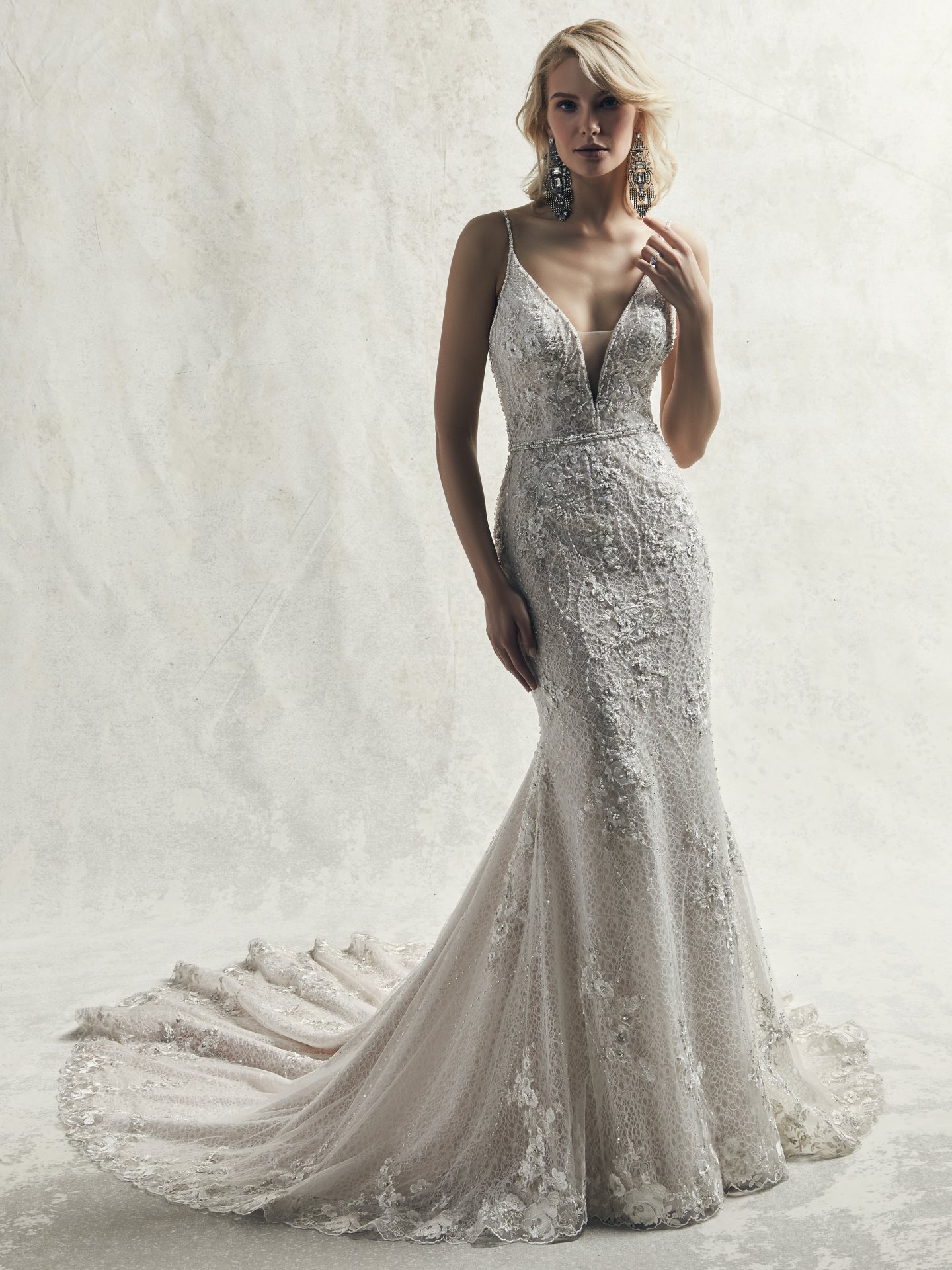 beaded trumpet wedding dress