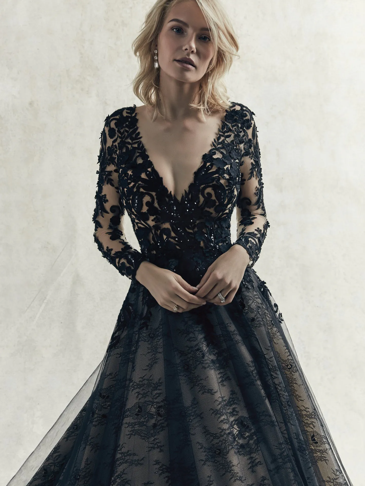 Zander Black Long Sleeve Wedding Dress by Sottero and Midgley