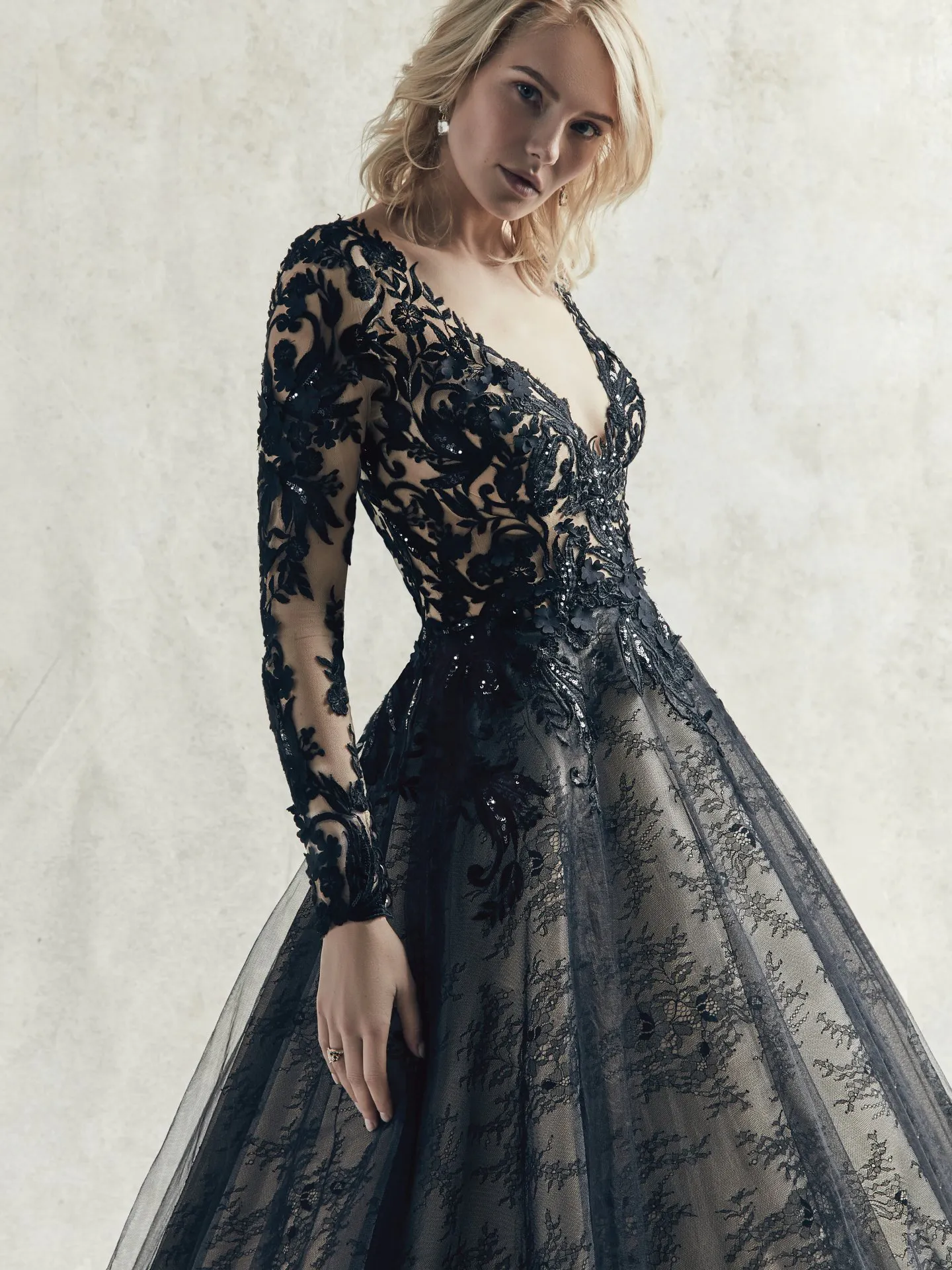 Zander Black Long Sleeve Wedding Dress by Sottero and Midgley