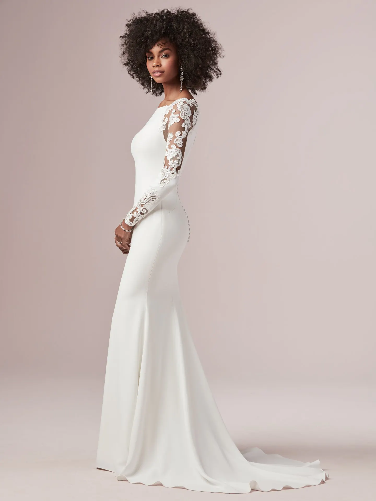 Bethany Long Lace Sleeve Simple Wedding Dress by Rebecca Ingram