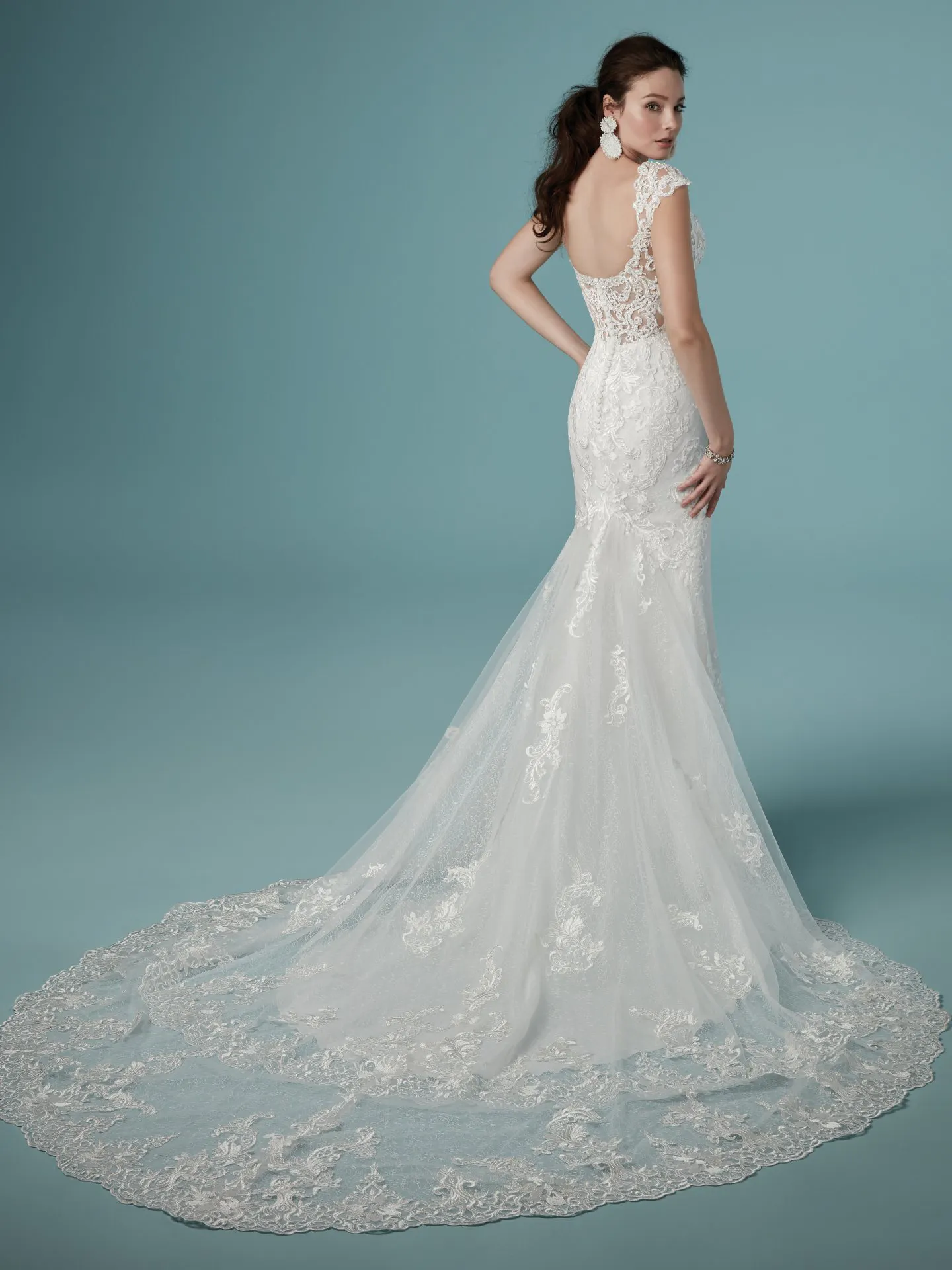 Celeste  Fit and Flare V Neckline Lace Wedding Dress by Maggie Sottero