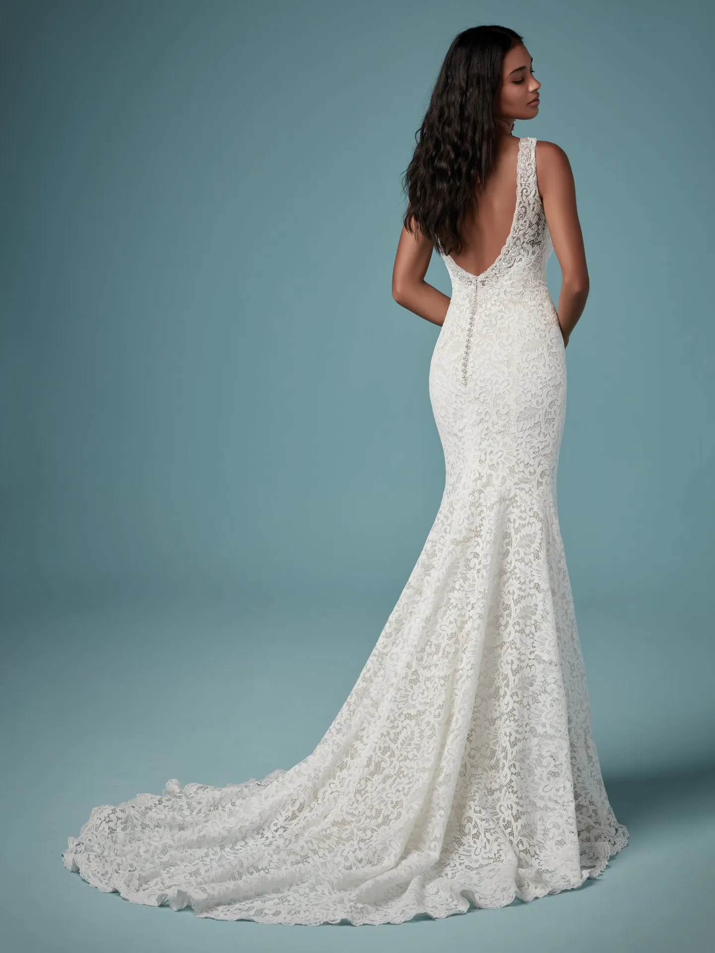 Hepburn V Neckline Lace Fit and Flare Wedding Dress by Maggie Sottero