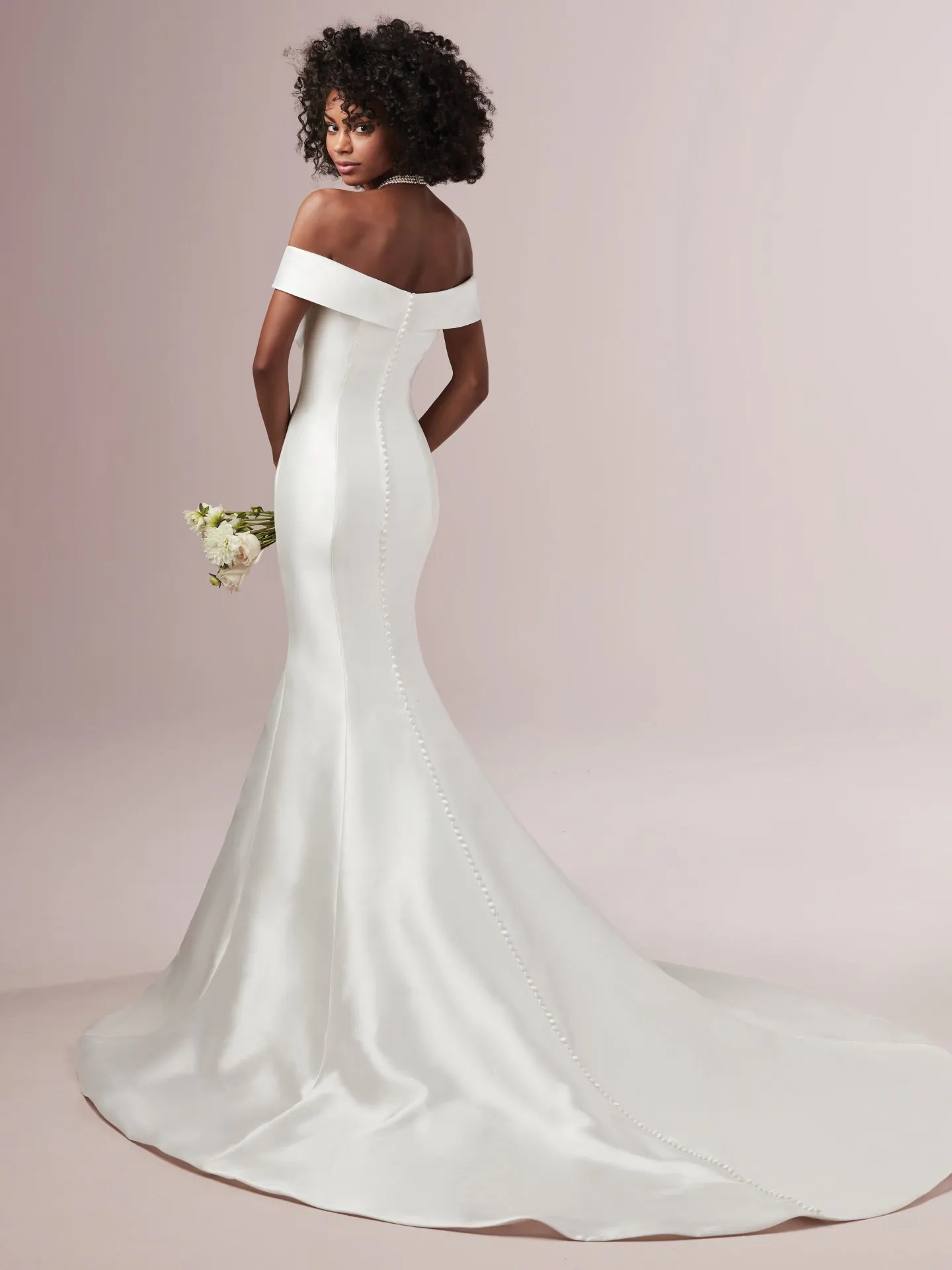 Rebecca Ingram off-the-shoulder fit-and-flare wedding dress back view